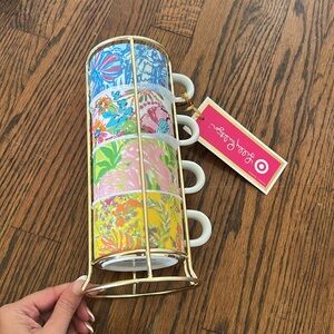 Lilly Pulitzer Mug Set Collector Nosey Posie Porcelain Coffee Tea Barware Cups